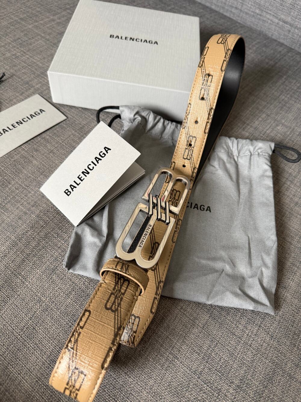 New Balenciaga Belt Women BB Signature Monogram Coated Size 80 Leather Belts